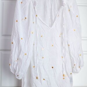 Harve Benard White Long Sleeve Top with Gold Accents